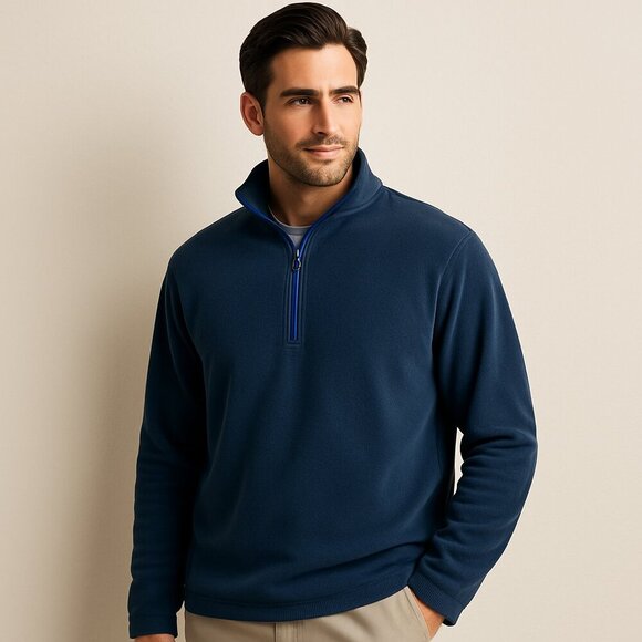 Eddie Bauer 2XL Blue Fleece 1/4 Zip Pullover Mock Neck Long Sleeve Outdoor Warm - Picture 1 of 7